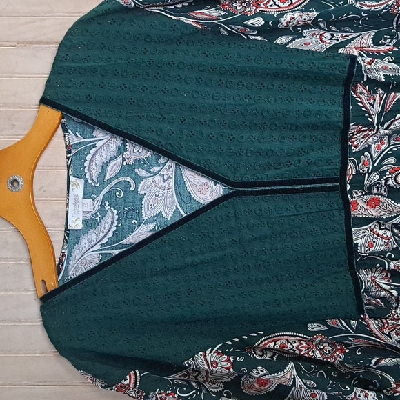 Weekend Suzanne Betro Green Paisley Boho Peasant Flowy Lightweight Blouse Top 2X - Picture 13 of 14